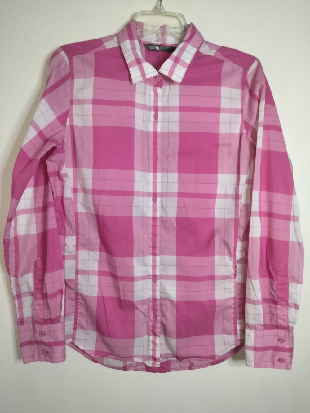 The North Face -M- Pink & White Plaid Button-Down LS Toggle Waist Shirt Jacket